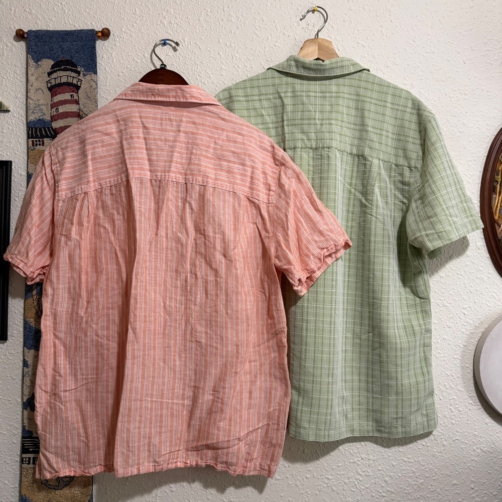 Lot 2 bundle Island Shores Mens L short sleeve Linen‎ Blend Shirts plaid stripes - Picture 7 of 7